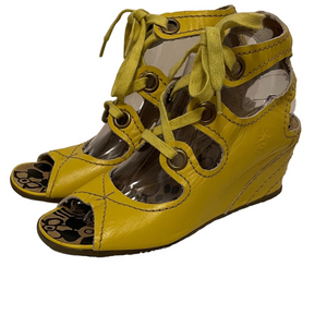 London Fly Yellow Mustard Lace-Up Wedge Sandals Size 38